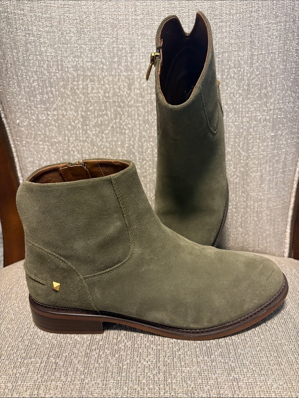 Franco Sarto "Hero" ankle boots in olive green suede